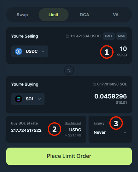 Limit Order Form Set Up